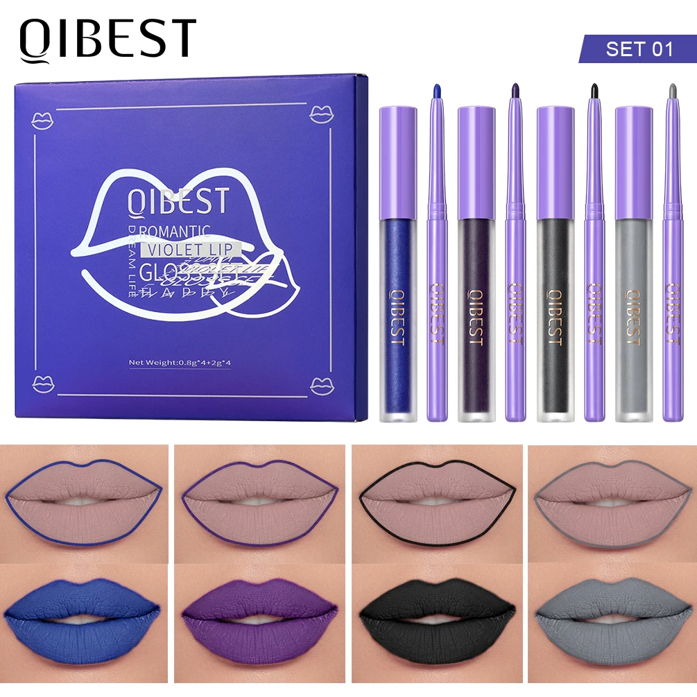 Dark Halloween Kits 4 Matte Lipstick With 4 Lipliner Waterproof Long-lasting Velvet Lipgloss Beauty Cosmetic Liquid Lipstick Set