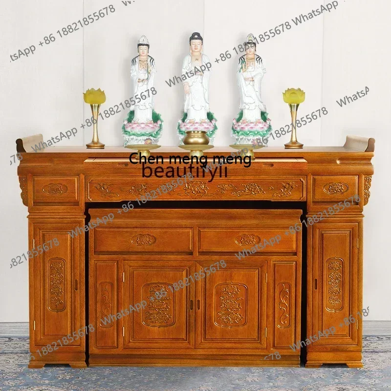 X Altar Incense Burner Table Solid Wood Altar Modern Buddha Temple Chinese Thin Long Table God of Wealth Tribute Table
