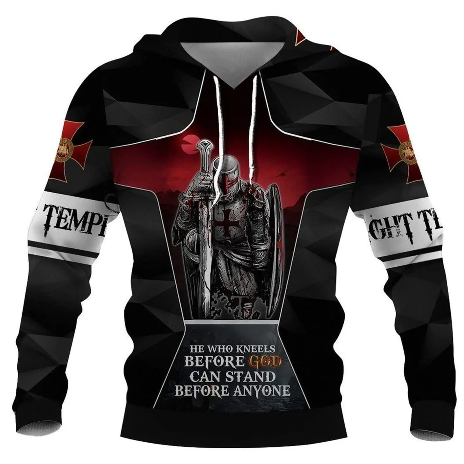 Innovative Cool Knight Hoodie Men's Fashion Casual Middle Ages 3D Printed Long Sleeved Sweatshirt Pullover Sweater