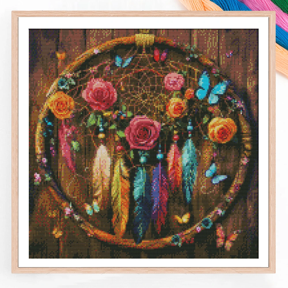 Çapraz Dikiş Kitleri Gül Dreamcatcher Nakış Çiçek Hobi Zanaat 11Ct Resim Baskılı Tuval Ev Dekor