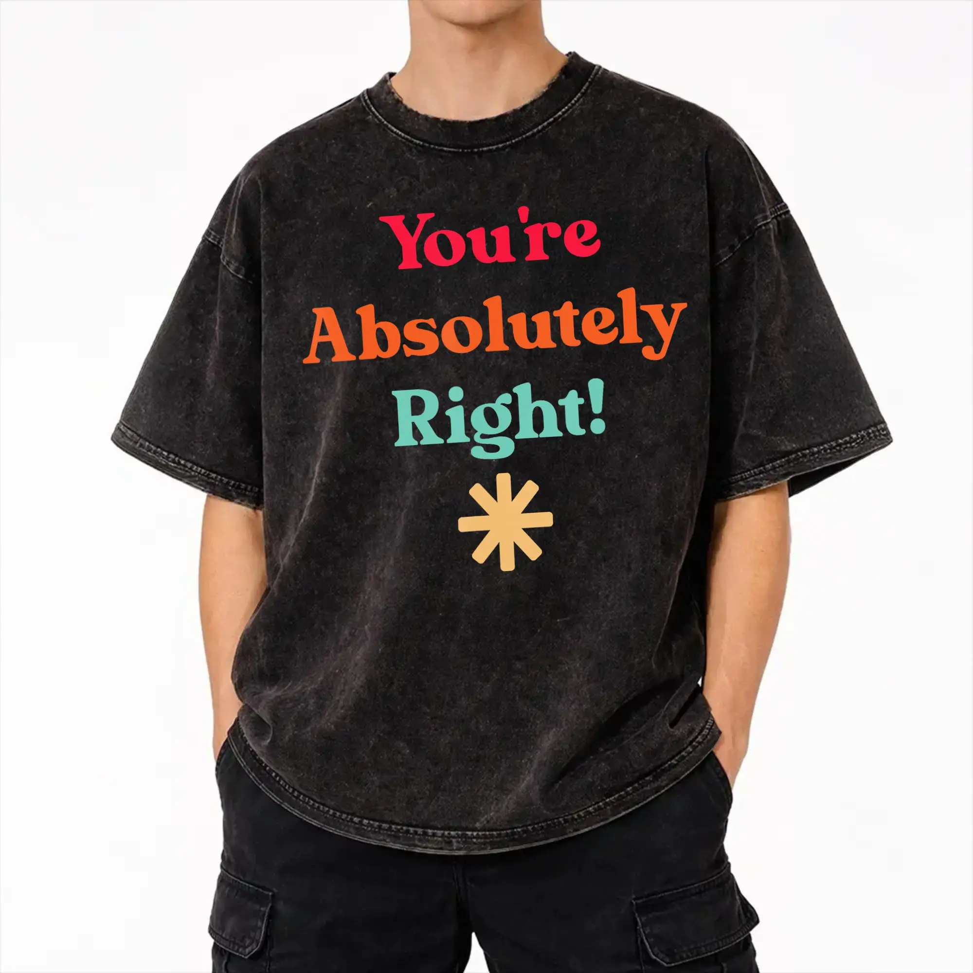 Graphic Printed Claude Code You're Absolutely Right  Washed T Shirts Apparel Harajuku T-Shirts  Men Women Tee