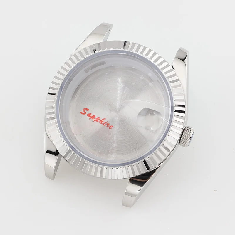 Boîtier de montre de style Datejust NH35 avec lunette cannelée de 41 mm, verre saphir plat avec revêtement antireflet transparent pour boîtier de remplacement Seiko Mod