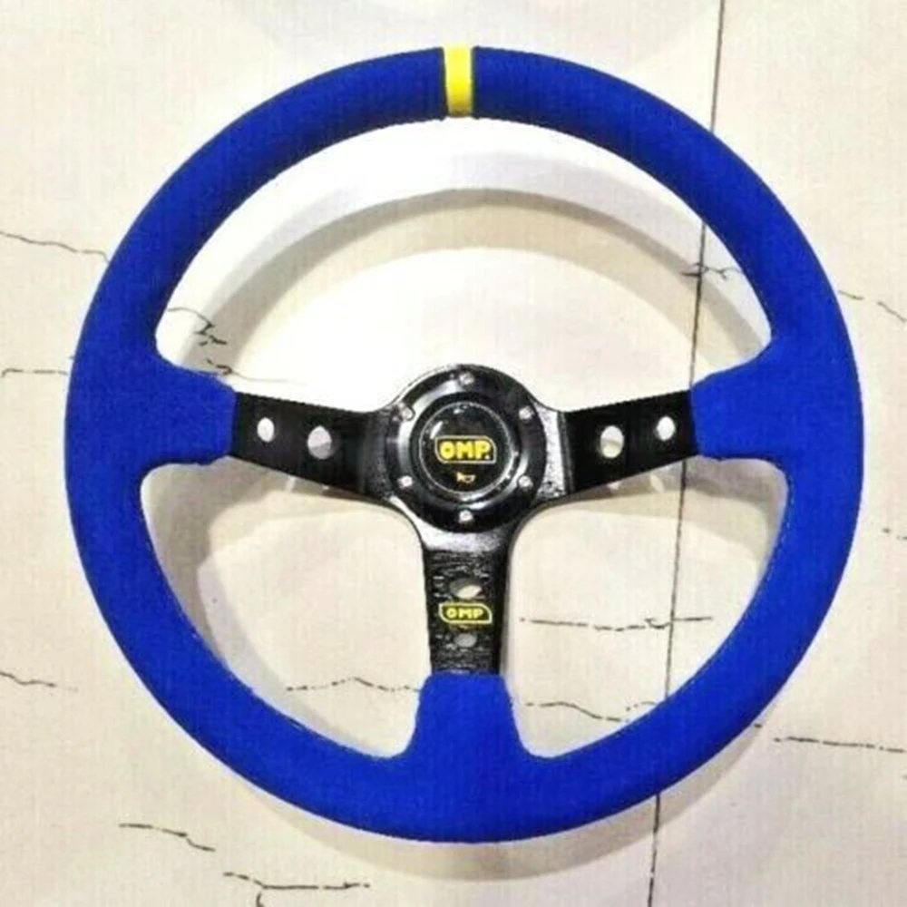 Blue Universal 14Inch OMP Racing Steering Wheel Car Suede Leather JDM Steering Wheel Volantes For VW HONDA TOYOTA BMW Nissan