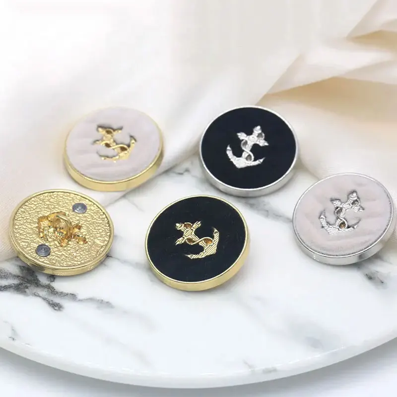 Flocking High Shank Metal Buttons Anchor Design for DIY Apparel Decor Sewing Supplies 18mm 23mm 6pcs Vintage Buttons