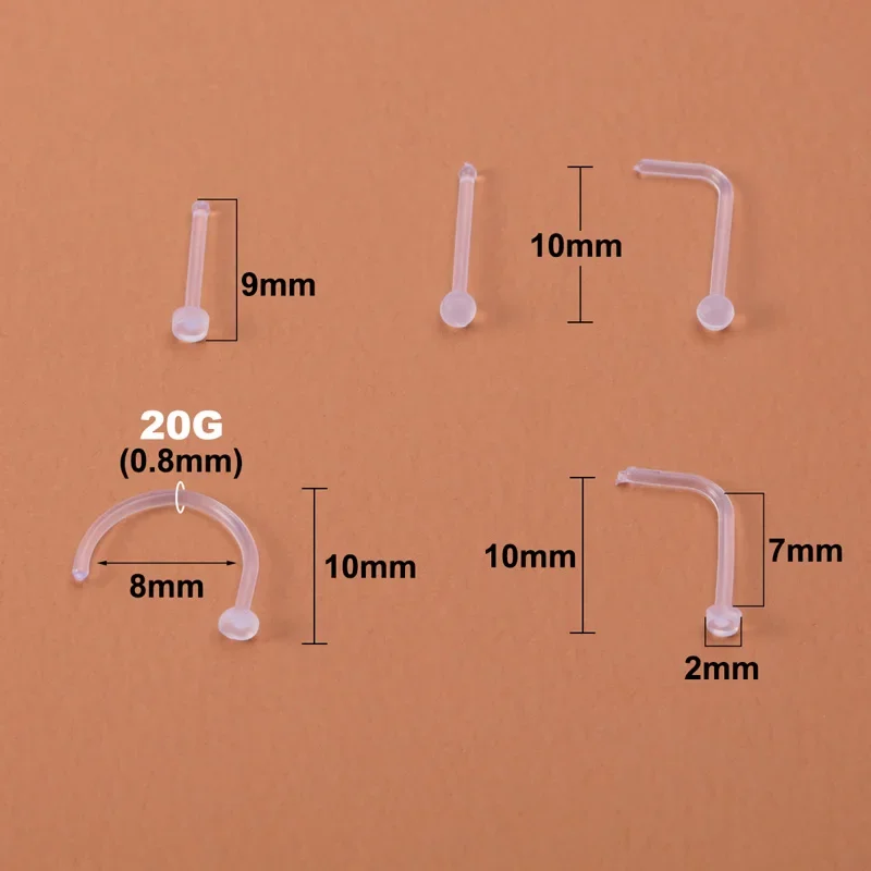 10-100pcs Clear Acrylic Nose Ring Stud Transparent Invisible Straight Nostril Ear Piercing Prevent Allergy Retainer Body Jewelry