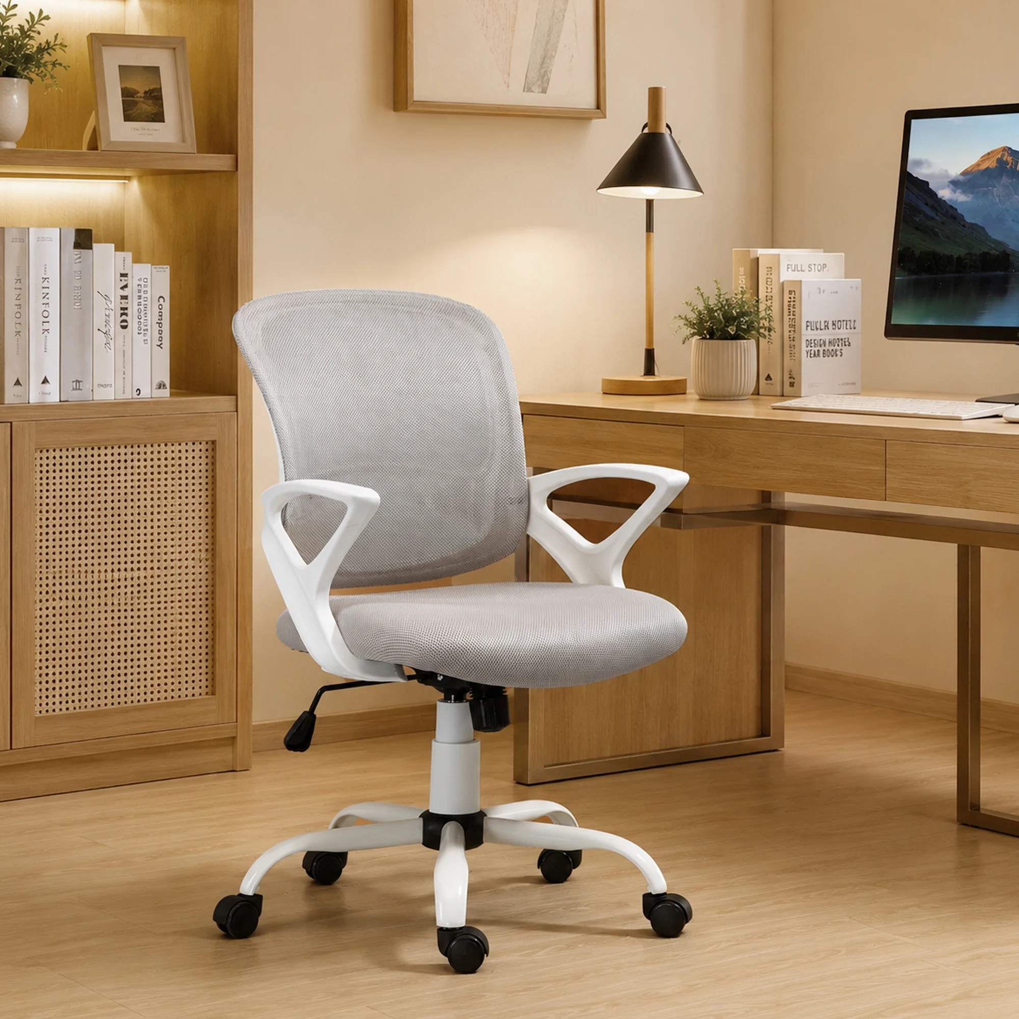 HOMCOM Ergonomic Mesh Office Chair, Swivel Mid Back Computer Desk Chair with  Lumbar Back Support, Adjustable Height, Rocking Function, Rolling Wheels, for Home Office Study, Gray