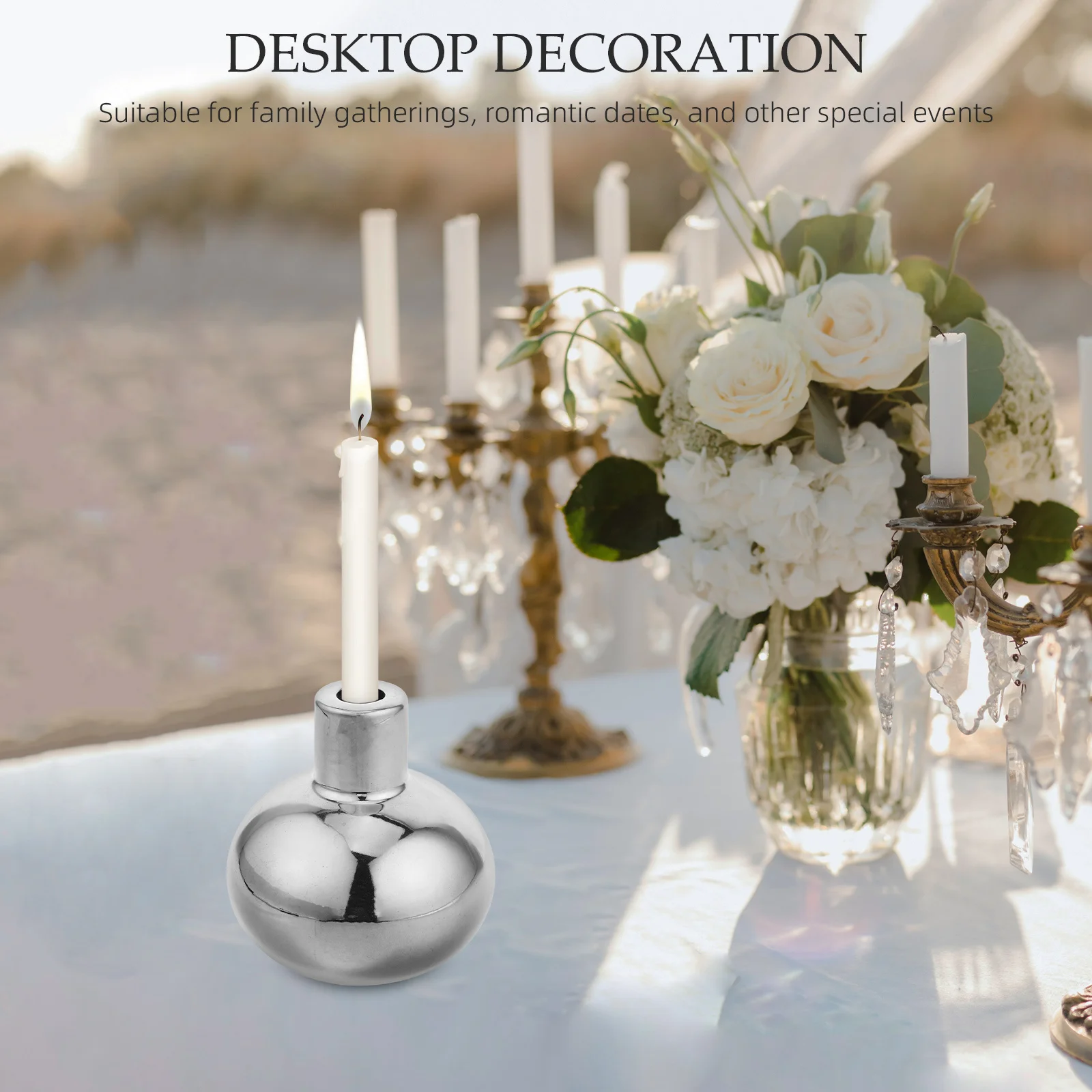 

European Ceramic Holder Elegant Round Stand for Dining Table Candlelight Decor Votive Party Home Ornament Silver Finish