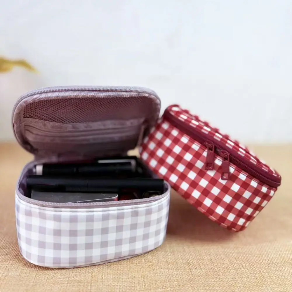 Oxford Cloth Red Plaid Makeup Bag Waterproof Multifunctional Nylon Cosmetic Bag Large Capacity Toiletry Organizer Bag Unisex