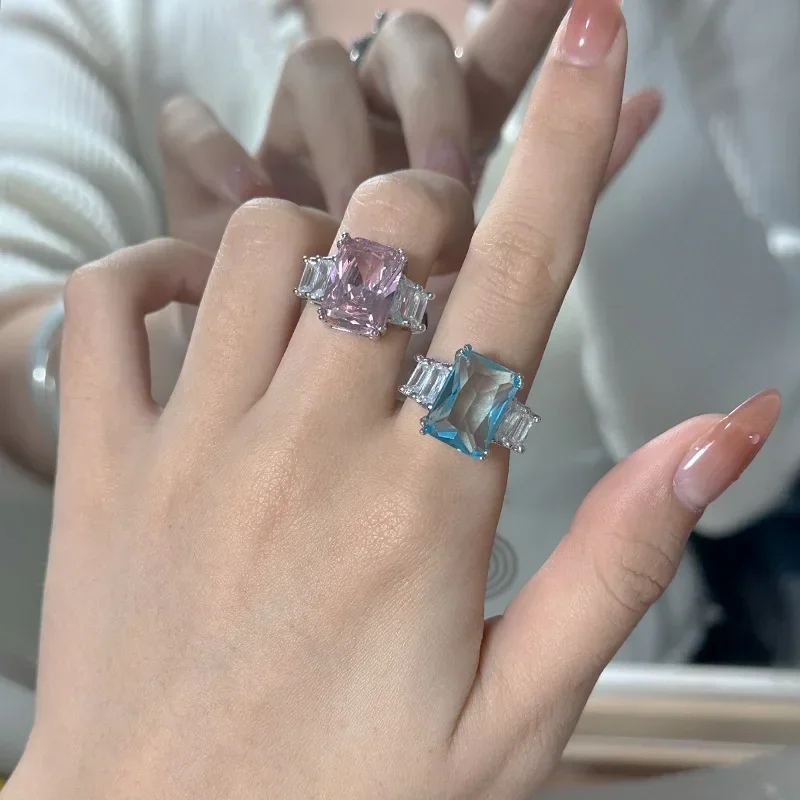 

MDL Moissanite Стиль Европы и США через синее кольцо с имитацией топаза, женское белое сияющее розовое покрытие 18 карат