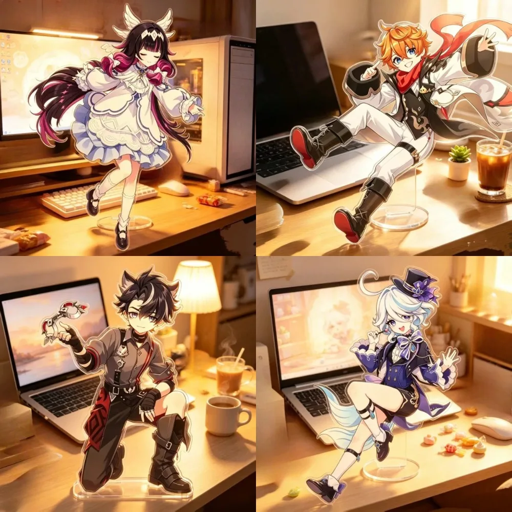 Game Yuan Shen Acrylic Plaque Furina Zhongli Flins Columbina Acrylic Standing Sign Model Anime Decoration Fans Collect Keychain