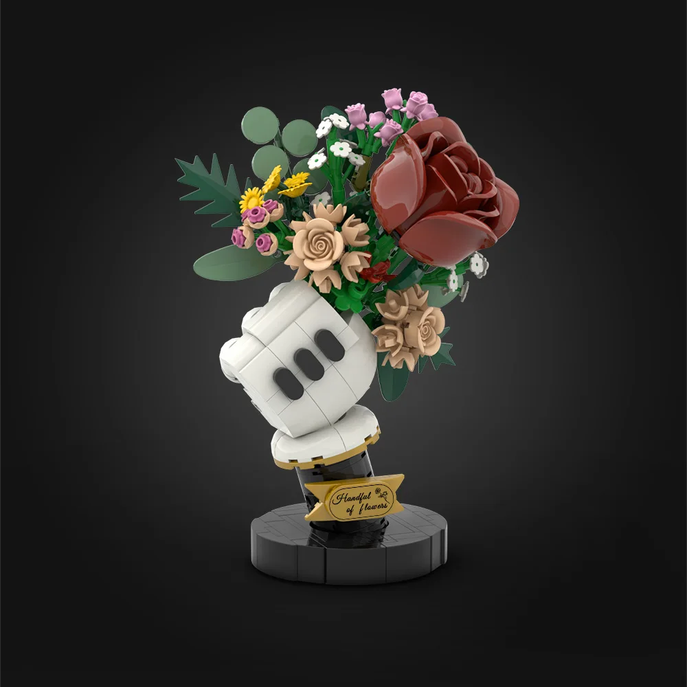 MOC Cartoon Shaped Bouquet Bricks Cute Anime Flower Vase Decoration Building Blocks Model Creativity Assembly Toys Aldult Gifts