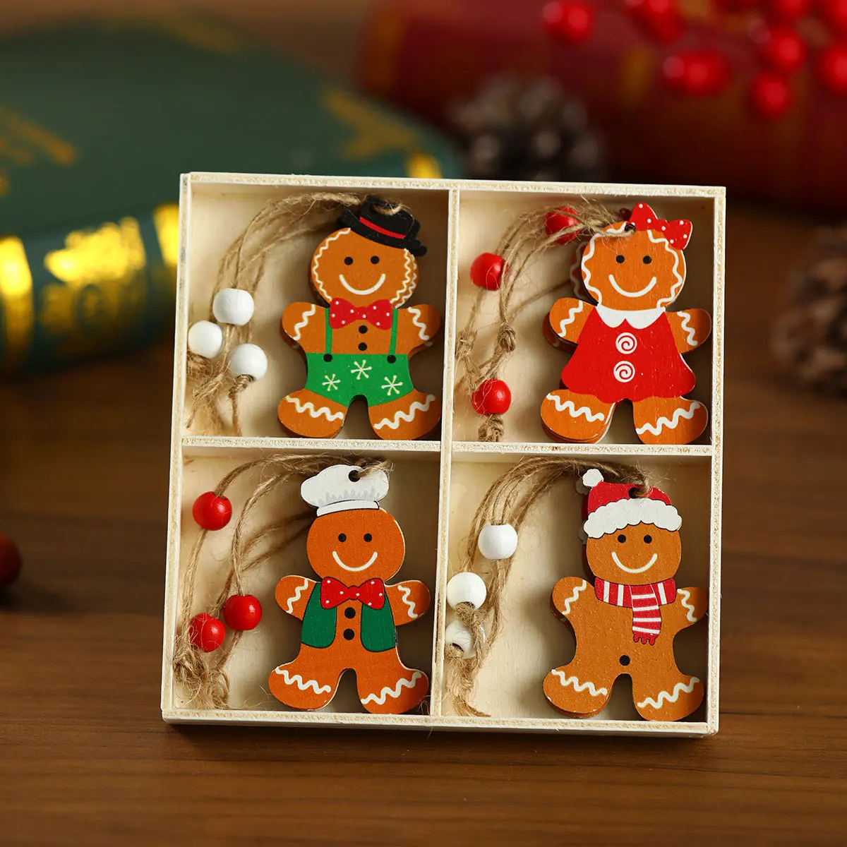 Christmas Wooden Pendants Gingerbread Man Gnomes Xmas Tree Hanging Oranment 2024 Noel Navidad Decorations for Home New Year Gift