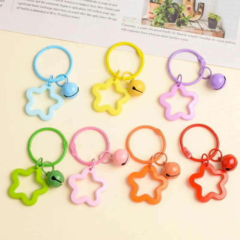 Acrylic Colorful Pentagram Keychain Candy Colored Earphone Cover Hangings Star Small Bell Key Chain Couple Bag Decoration