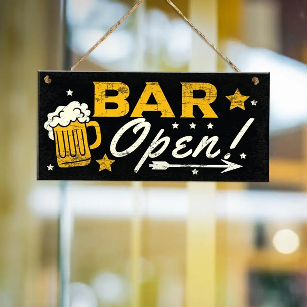 Useful with Hanging Rope Rectangle Bar Hanging Wooden Plaque Widely Applied Beer Pattern Bar Hanging Sign for Drunkery