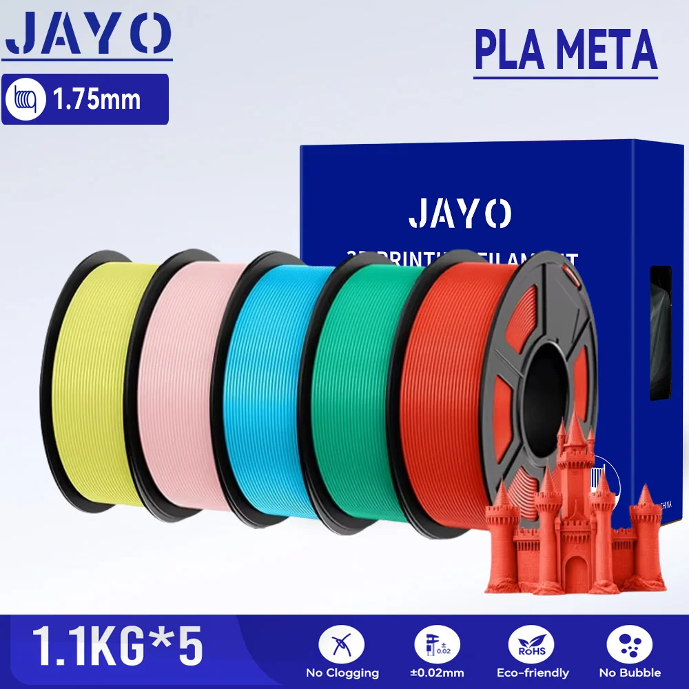 

JAYO PLA Meta Filament 1.75mm PLA 3D Filament 5Rolls/set For FDM 3D Printer High Liquidity Neatly Wound 3D Printer Filament