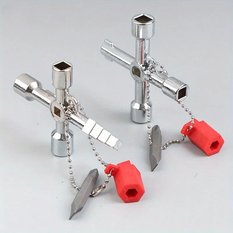 Versatile 4-Way Cross Key Wrench - Multi-Functional Tool for Plumbers & Electricians,Valves,Cabinets Compact and easy to carry