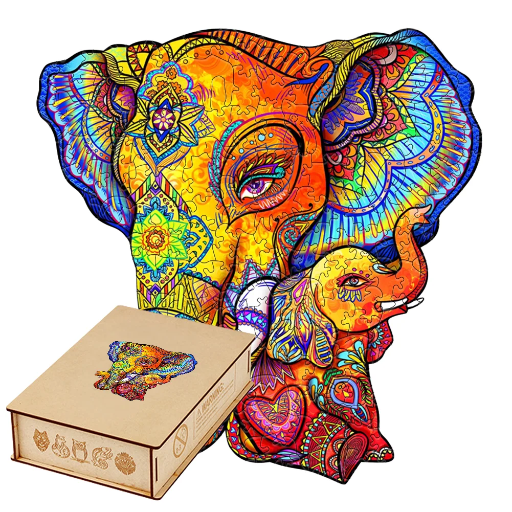 Rompecabezas de Madera 3D de Elefante para Adultos, Juego de Mesa de Ingenio, Arte en Tonos Cálidos, Regalos de Cumpleaños con Temática Animal
