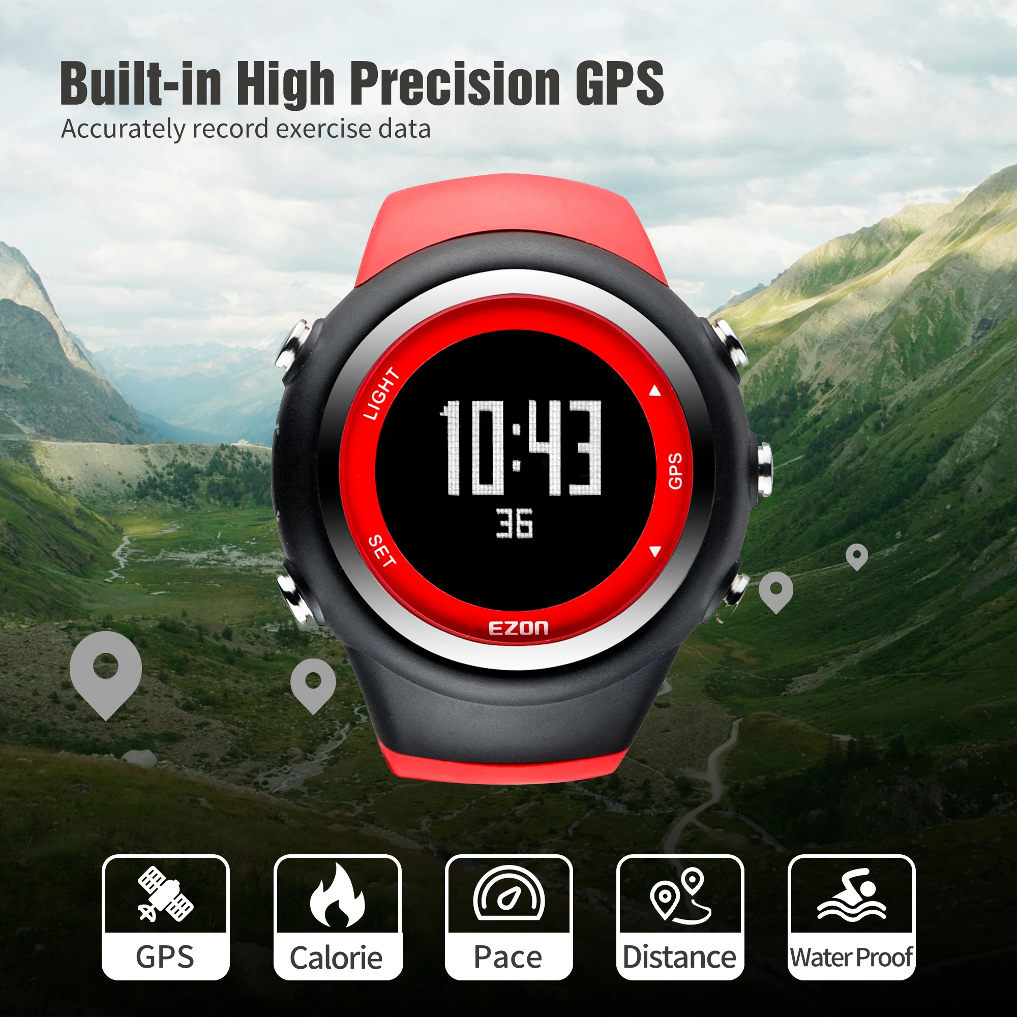 EZON T031 GPS Digital Sports Running Watch With Speed/Pace/Distance Calorie Burning  Stopwatch 50M Waterproof