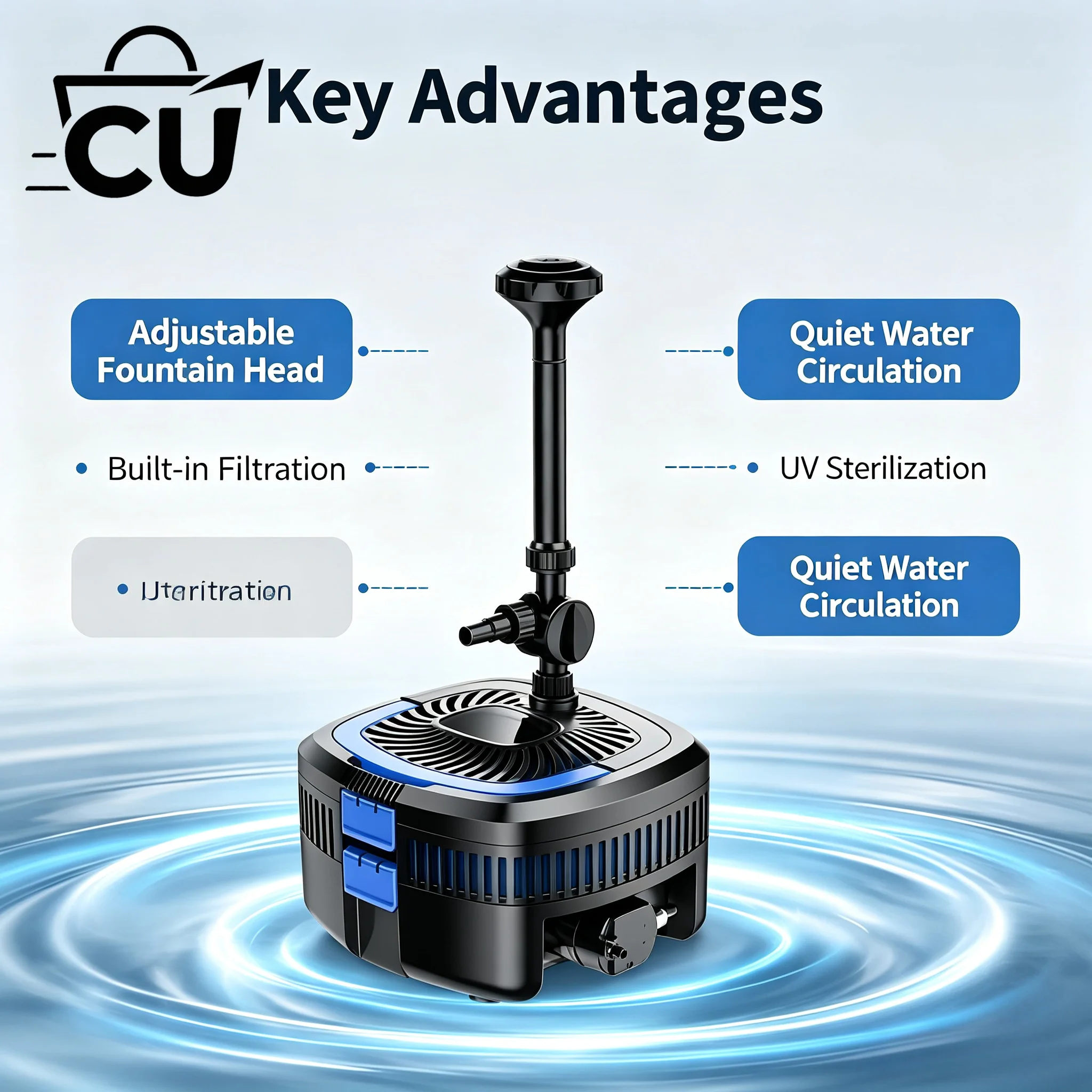 CUF-3800/5800 Large Flow Submersible Water Pump, Fountain Circulation Filter Pump for Fish Tank Pond Landscape Water Cycle