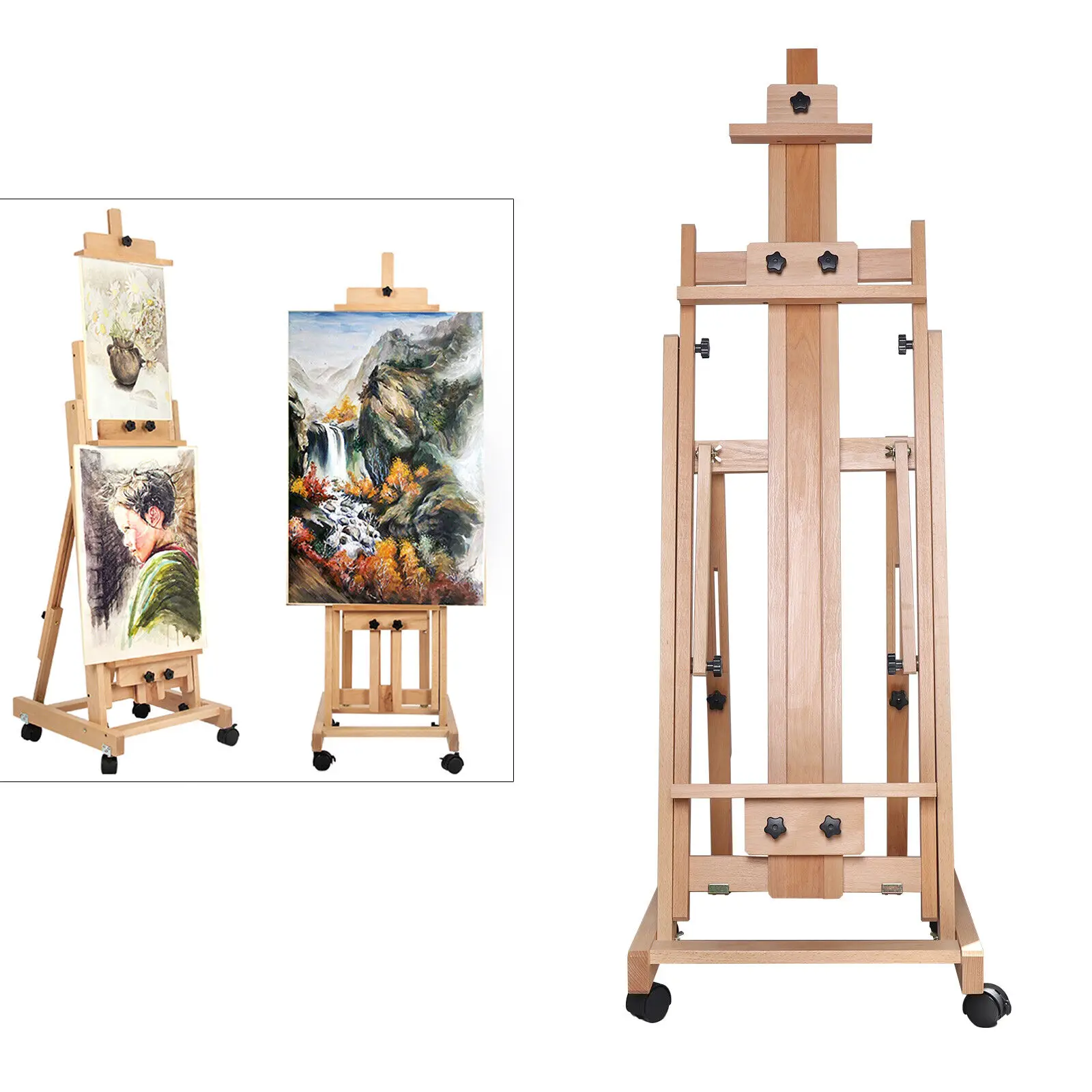 Professional Artist Easel Studio H-Frame Easel Adjustable Solid Beech Wood Large Heavy-Duty Painting Art Easel Standing Movable