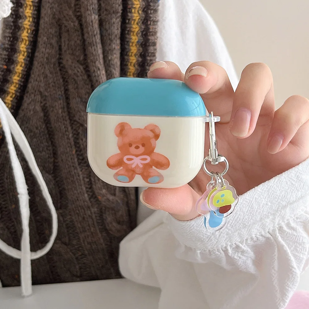الكرتون جميل القوس دمية الدب لينة الحال بالنسبة AirPods 4 غطاء للحماية لطيف الفطر قلادة ل AirPods 1 2 3 برو 2 قذيفة كوكه