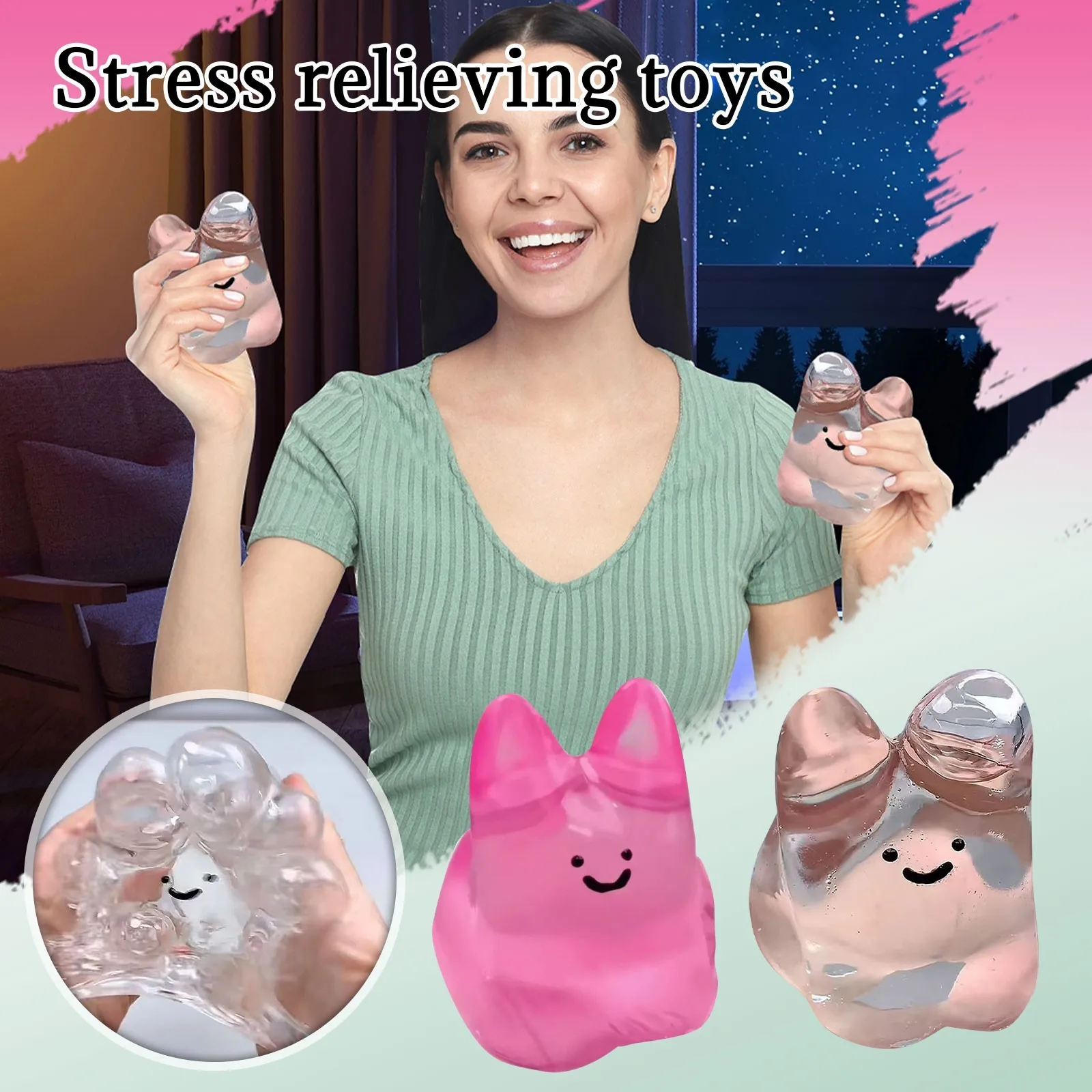 Crystal Bubble Bunny Squeezing Fun, Decompression Slow Rebound Toy Desktop Ornaments Decorative Children'S Toys