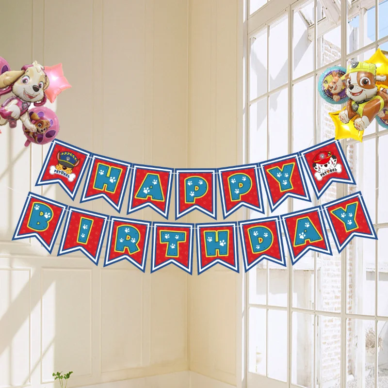 Paw Patrol Kids Birthday Banner Pull Flag Cartoon Birthday Party Decor Supplies Boys Girls Baby Shower Partys Hanging Decoration