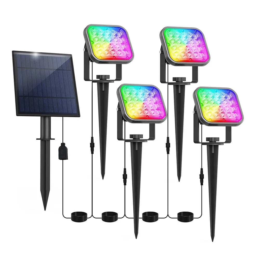 Luz Solar 4 en 1 para exteriores, focos solares impermeables para patio, pared, camino, decoración de paisaje, lámpara LED RGB para jardín y césped