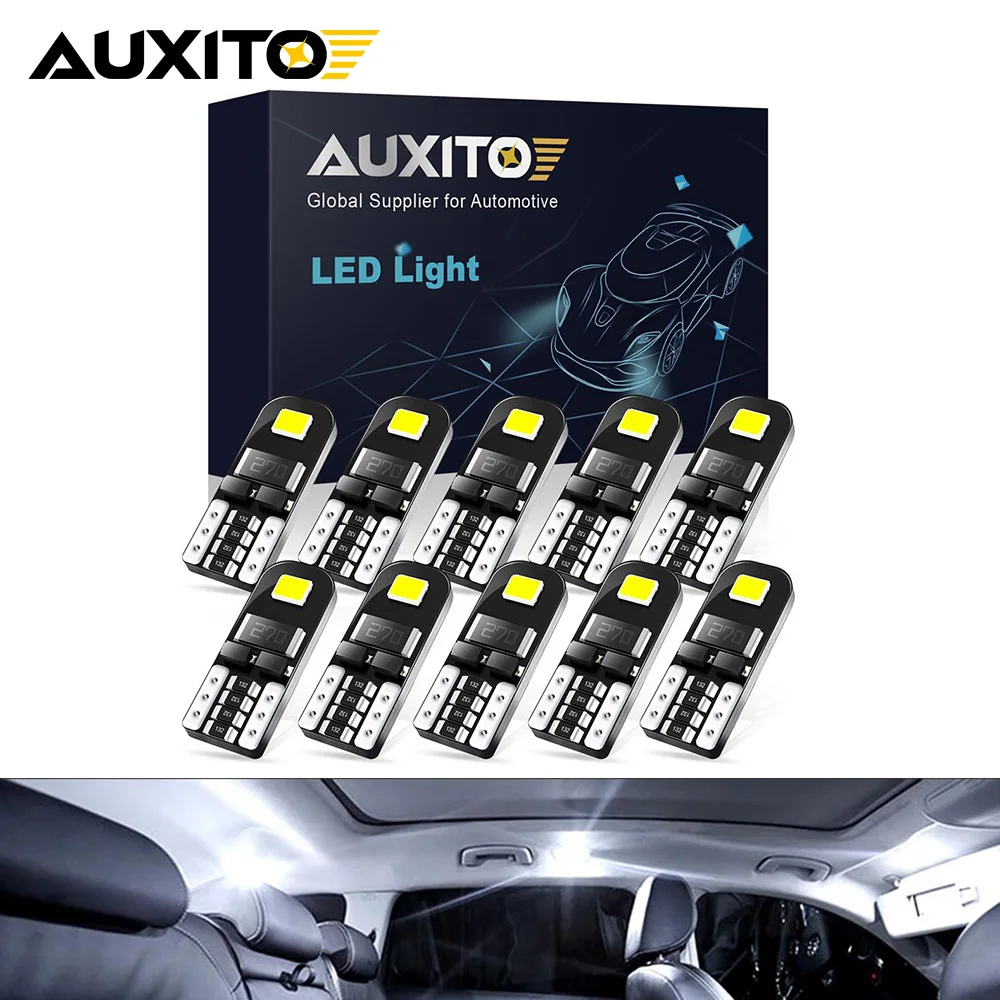 AUXITO 10Pcs Canbus T10 W5W LED Car Interior Reading Door Trunk License Plate Lamp 194 168 5W5 Auto Bulb White Super Bright