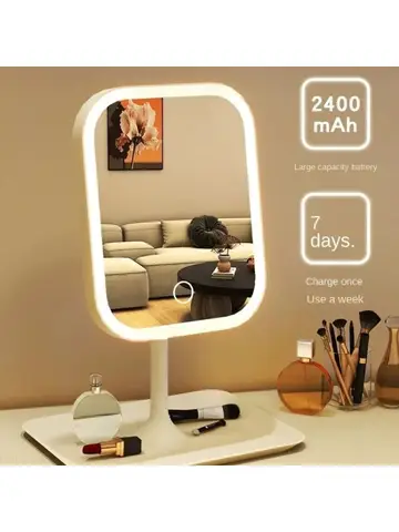 Unique Designer Vanity Mirror Three ColorsLEDLight Makeup Mirror Touch Control Desktop Mirror Bedroom Dressing Mirror