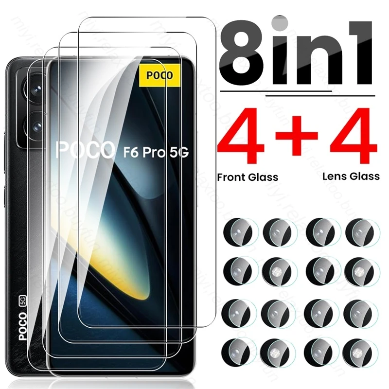 Vidrio Templado 8 en 1 9H para Xiaomi Poco F6 Pro 5G, Protector de pantalla de lente de cámara en Pocof6, Pocof6pro, Poko Little F 6, F6Pro, 6F, 5G