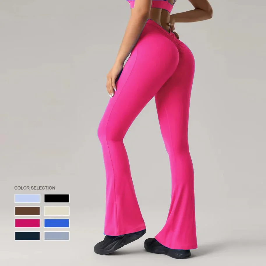 

V Back High Waist Bell Bottoms Women Quick Dry Sports Wide Leg Pants Exercise Trousers Running Yoga Gym Flare Leggings