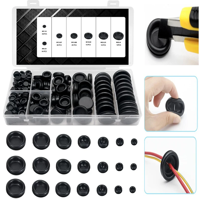 

188pcs/Sets Waterproof Protect Wire Tool 7 Sizes Sealing Rubber Cables Grommet Kit Electrical Plugs Conductor Gasket Ring