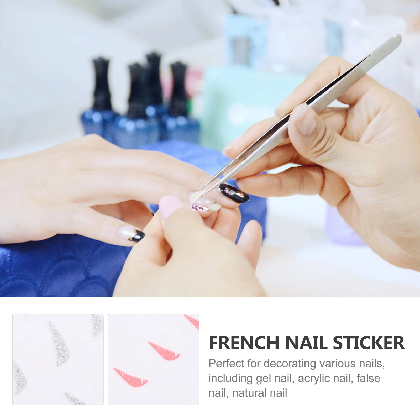 8 Blatt glitzernde französische Maniküre-Streifen, Nagelkunst-Aufkleber, U-förmige Abziehbilder, selbstklebende Nagelaufkleber für Gel-Acrylnägel, Tipps