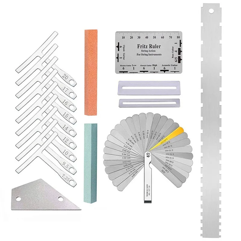 3/12/17Pcs Guitar Luthier Tools Set, Radius Gauge,String Action Ruler,32 Blades Feeler Gauge for Guitar and Bass Setup