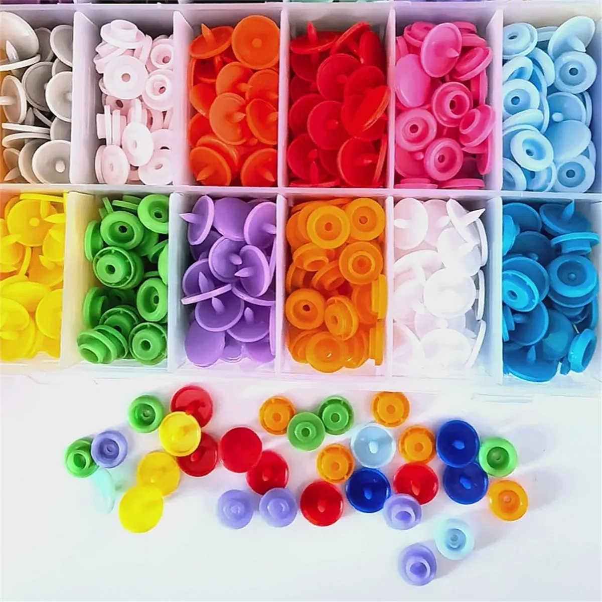 T5 Resin Poppers Set 384 with Storage Box for DIY Sewing Clothes Colorful Invisible Buttons Plastic+Metal