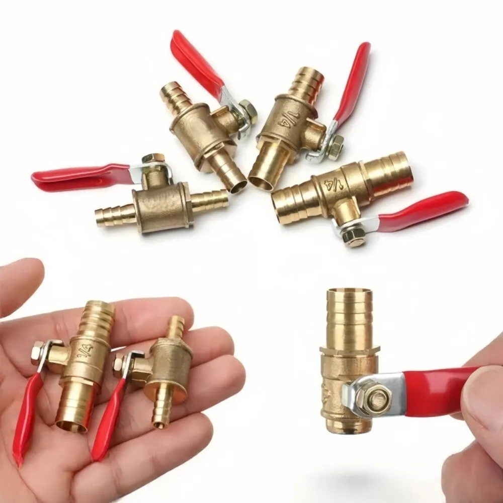 Brass Hose Hook in Line Red Handle Ball Valve 6mm 8mm 10mm 12mm for Water Fuel Line Cutting Accessories Water Oil Air and Gas