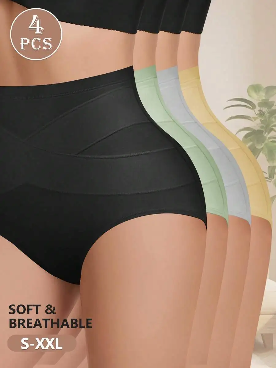 

4pcs High Waist Women Panties Soft Breathable Tummy Control Butt Lifter