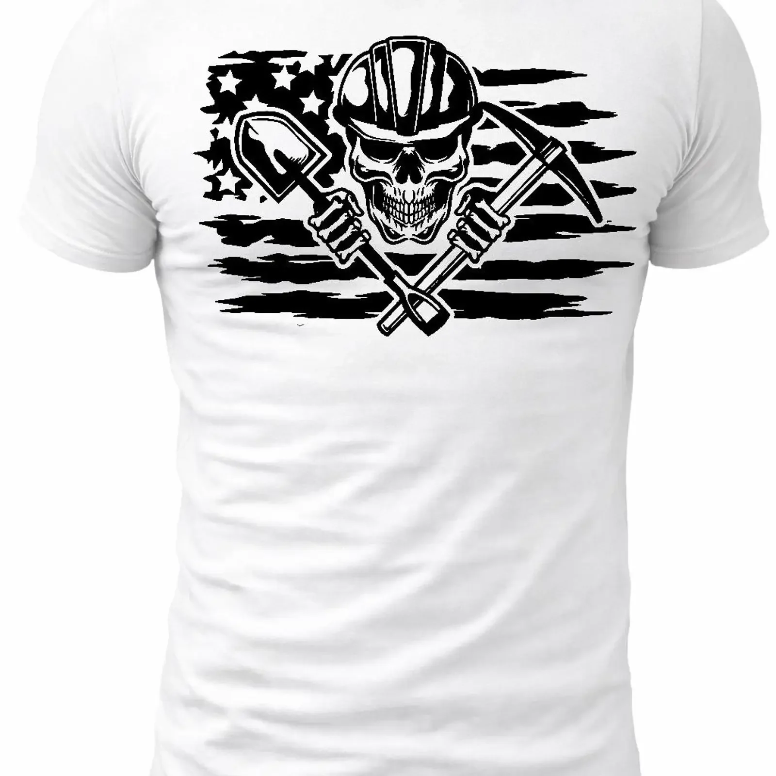 Coal Miner American Flag Skull T Shirt Hard Hat Pickaxe Shovel Patriotic Mining Pride vintage Washed Stylish Comfortable Casual