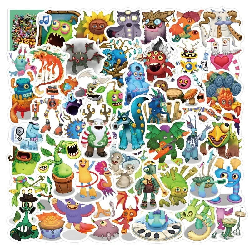 60 uds juego My Singing Monsters pegatinas de grafiti de dibujos animados calcomanías maleta ordenador portátil decoración de guitarra DIY juguete clásico para niños