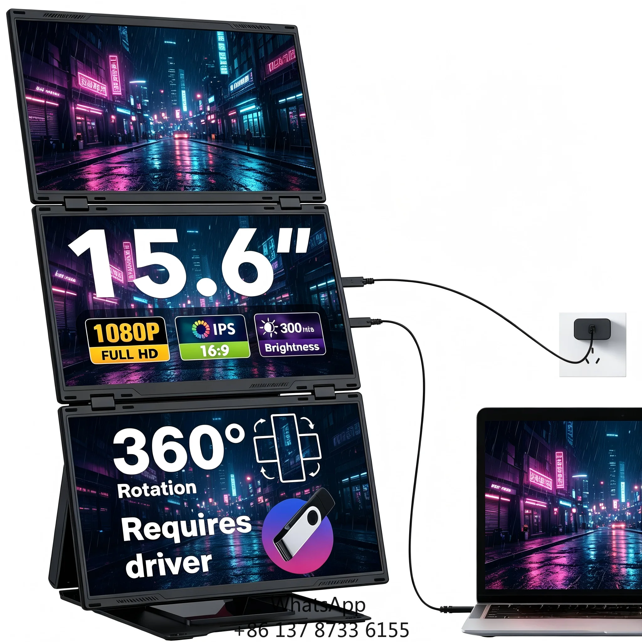

Portable Quad Displays Dual Screen Monitor Triple Laptop 60Hz Refresh Rate Screen Ultra-Thin Foldable Portable Design