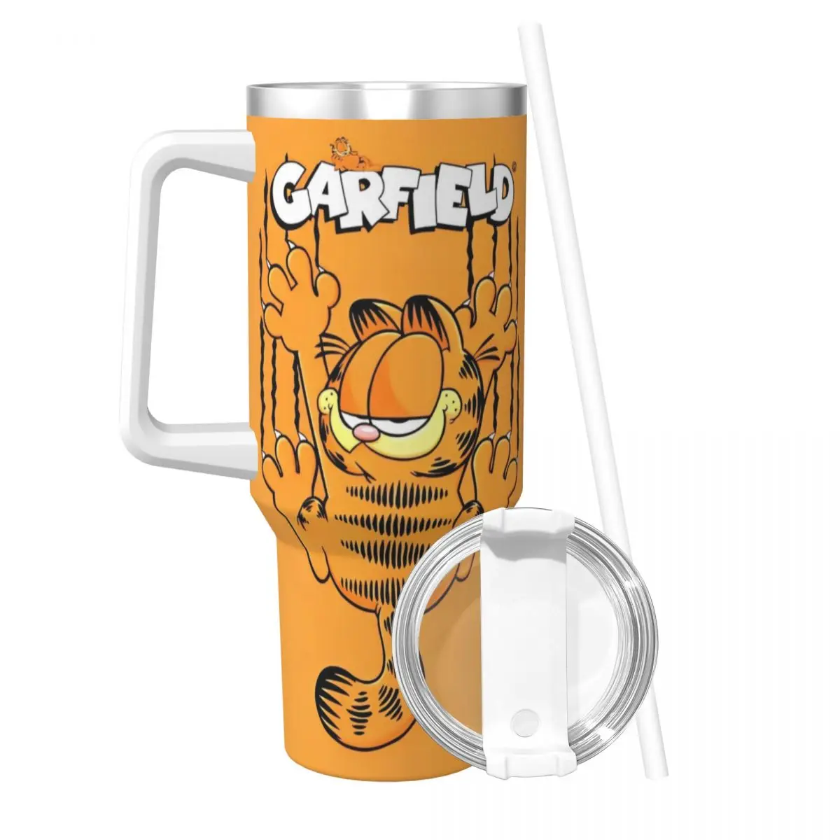 Stainless Steel Tumbler Garfields Mugs Cup With Straws Camping Cold and Hot Water Bottle Insulated Large Capacity Coffee Mug