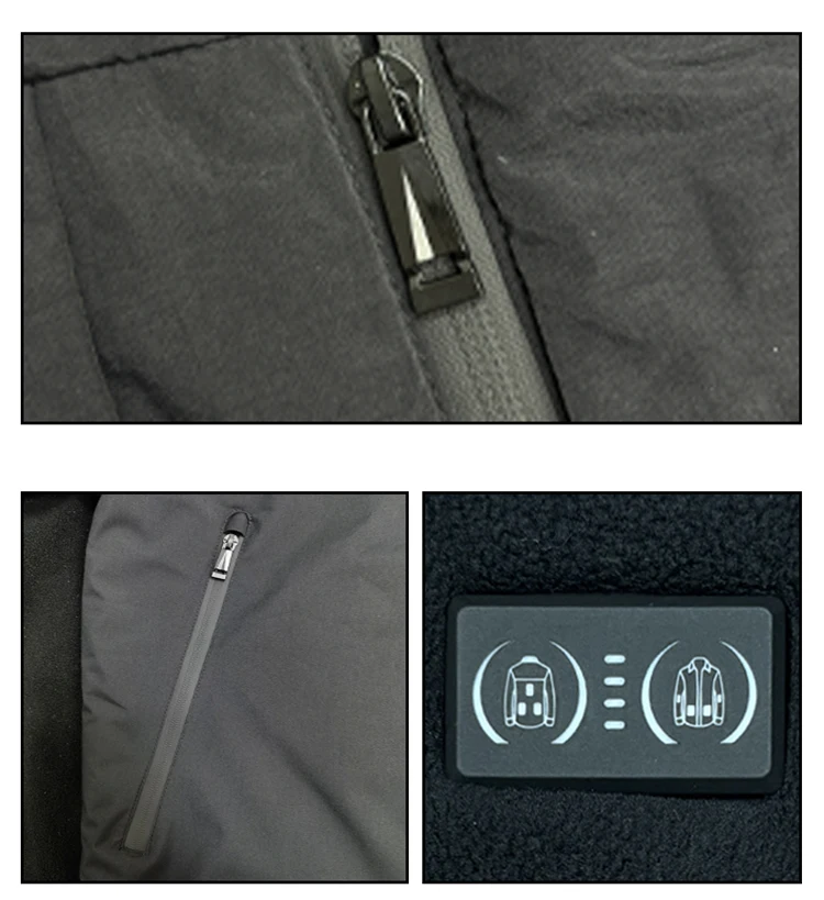 Unisex-Heizjacke, USB-aufladbar, 8 Heizzonen, elektrisch beheizter, warmer Kapuzenmantel, winddicht, wasserdicht, für den Winter, Outdoor, beheizt – Detail 17