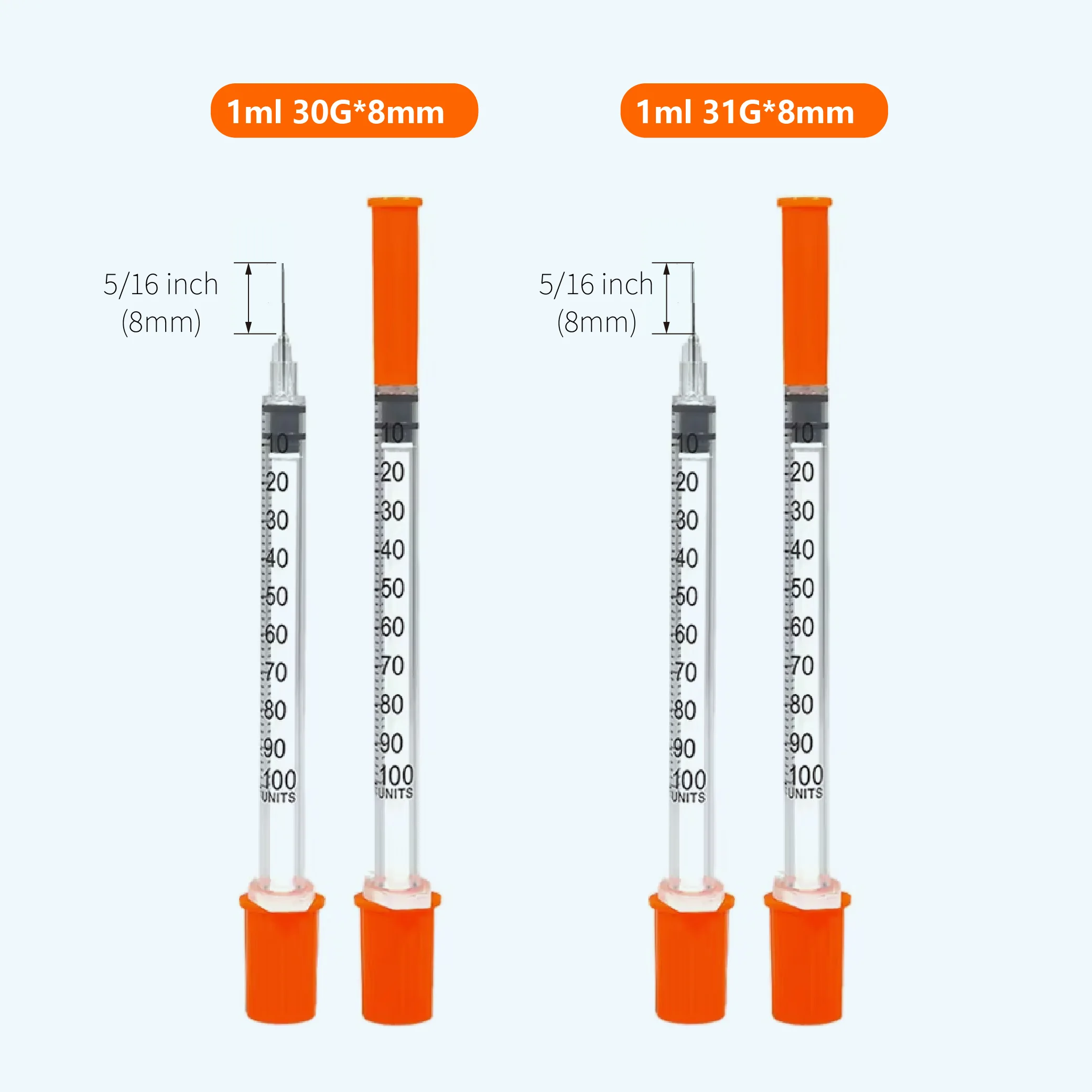1ml 30G/31G 8mm Disposable Sterile Insulin Syringe with 5/16 inch Needles Individually Wrapped for Lab Pets Feeding 100pcs