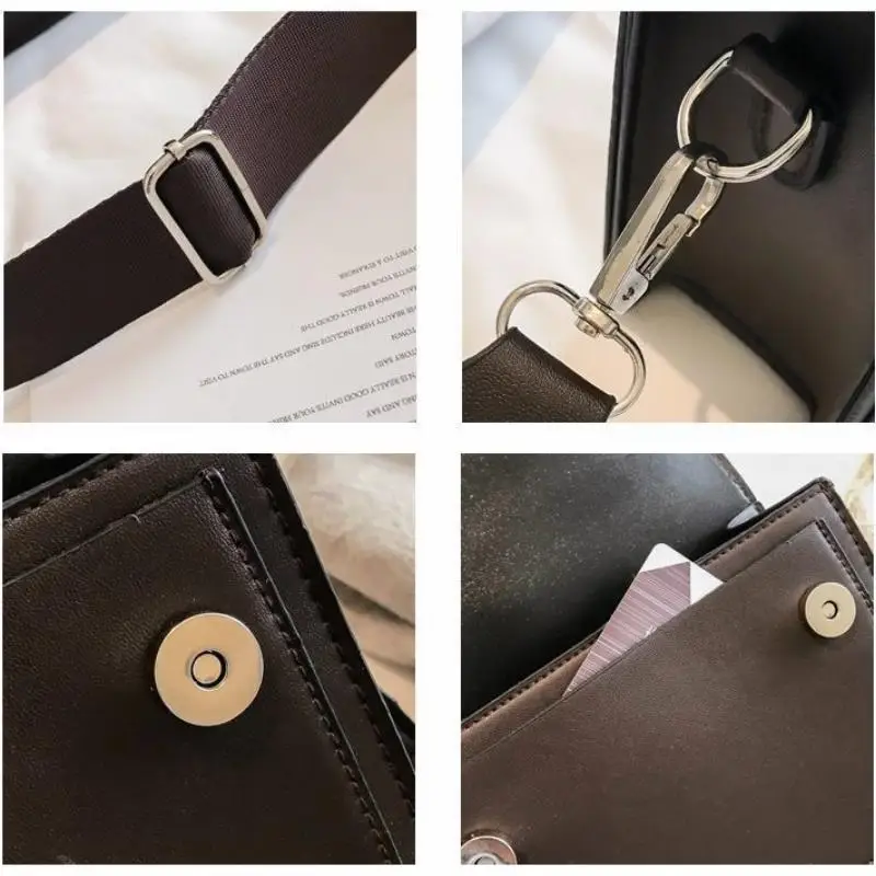 Ladies Messenger Bag  Retro Casual Simple Crossbody Bags New Solid Color 2024 New Trendy Wide Shoulder Strap Small Square Bag