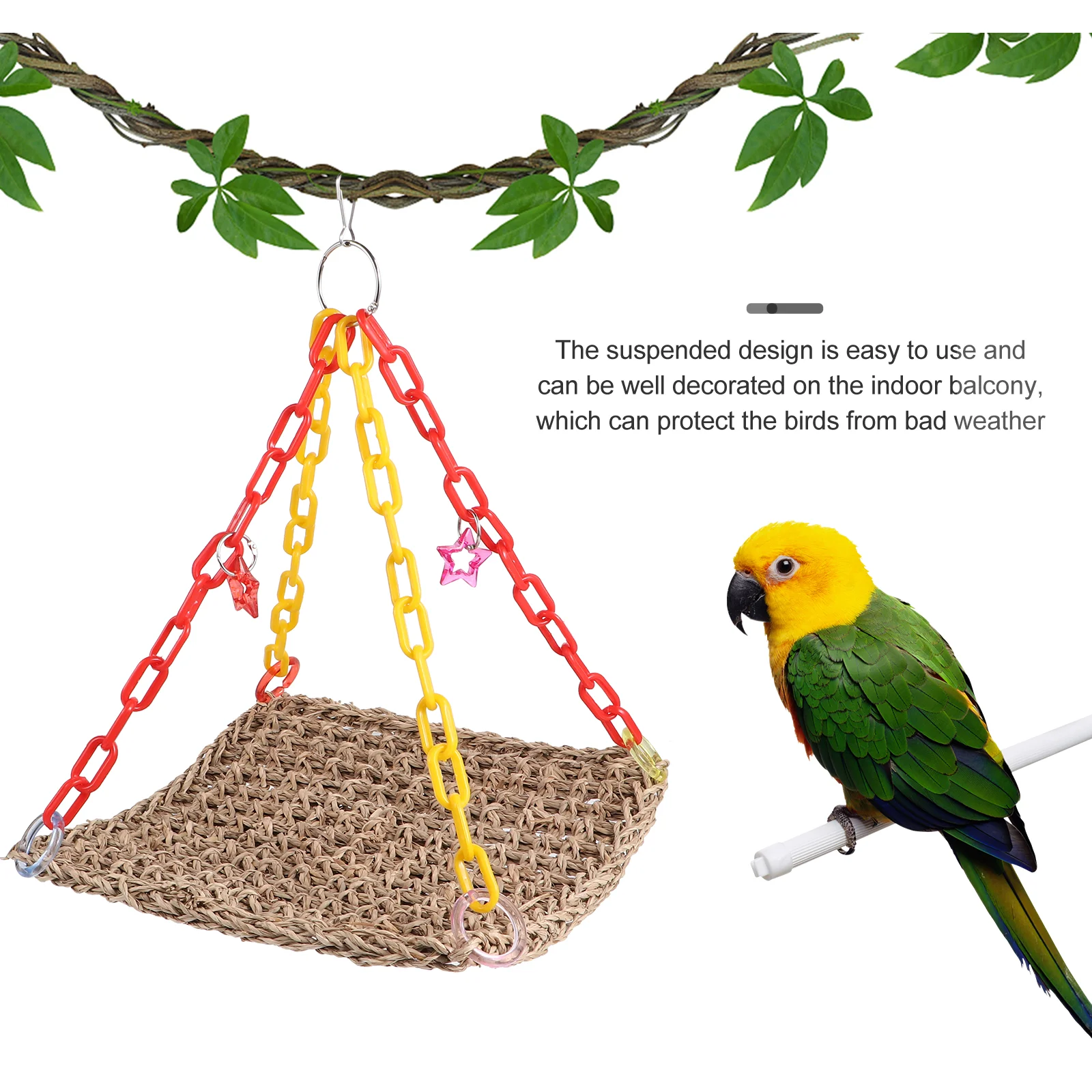 

Parrot Straw Weave Swing Hammock Parrot Chewing Toy Cage Toy Bird Hammock parrot swing hammock bird cage toy