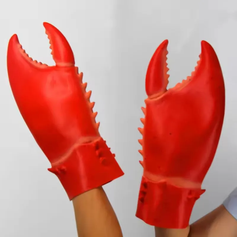 Lovely Spoof Cartoon Cute Crab Claw Cosply Latex Gloves Crayfish Large Pliers Gloves Halloween Costume Theme Party Dress Up Prom
