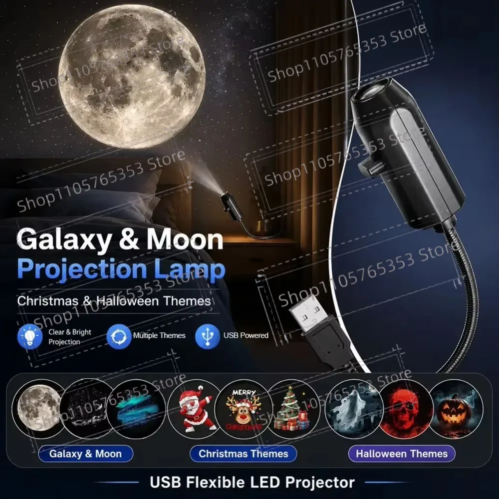 Halloween&Christmas USB Projection Night Light Skull Patterns Starry Sky LED Projector Lamp Wall Party Car PortableDecor Light