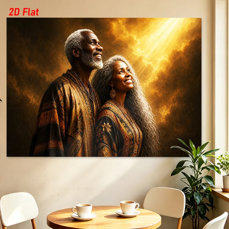 Senior Black Couple Tapestry African American Elders Wall Hanging Golden Light Portrait Family Love Art Living Room BedroomDecor
