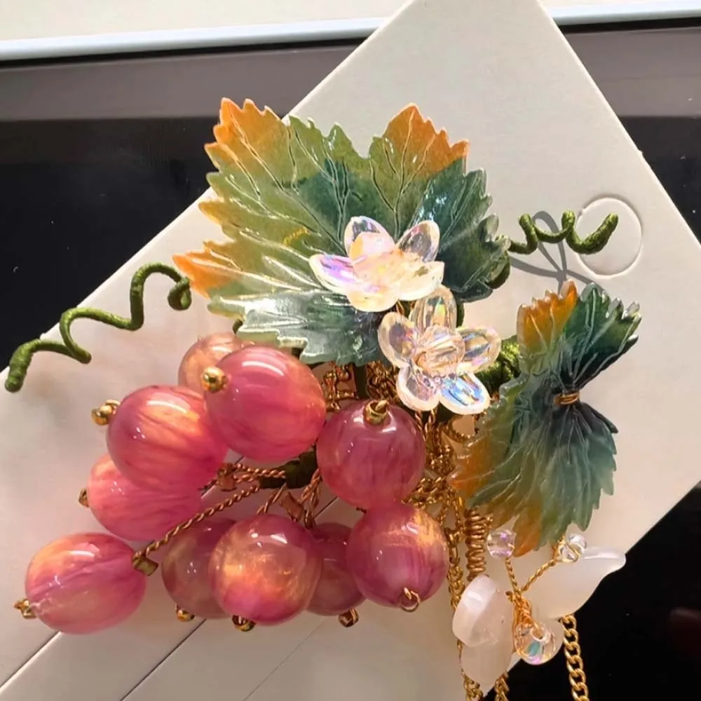 Pince à cheveux en forme de raisin, imperméable, ancienne, petites perles de verre douces, épingles à cheveux, accessoires Hanfu, pompon, Style chinois, Clip latéral quotidien